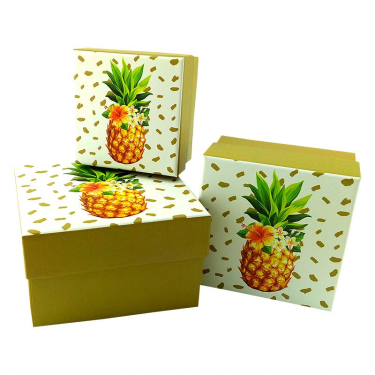 Набор коробок 3 в 1 "Сочный ананас" / квадрат